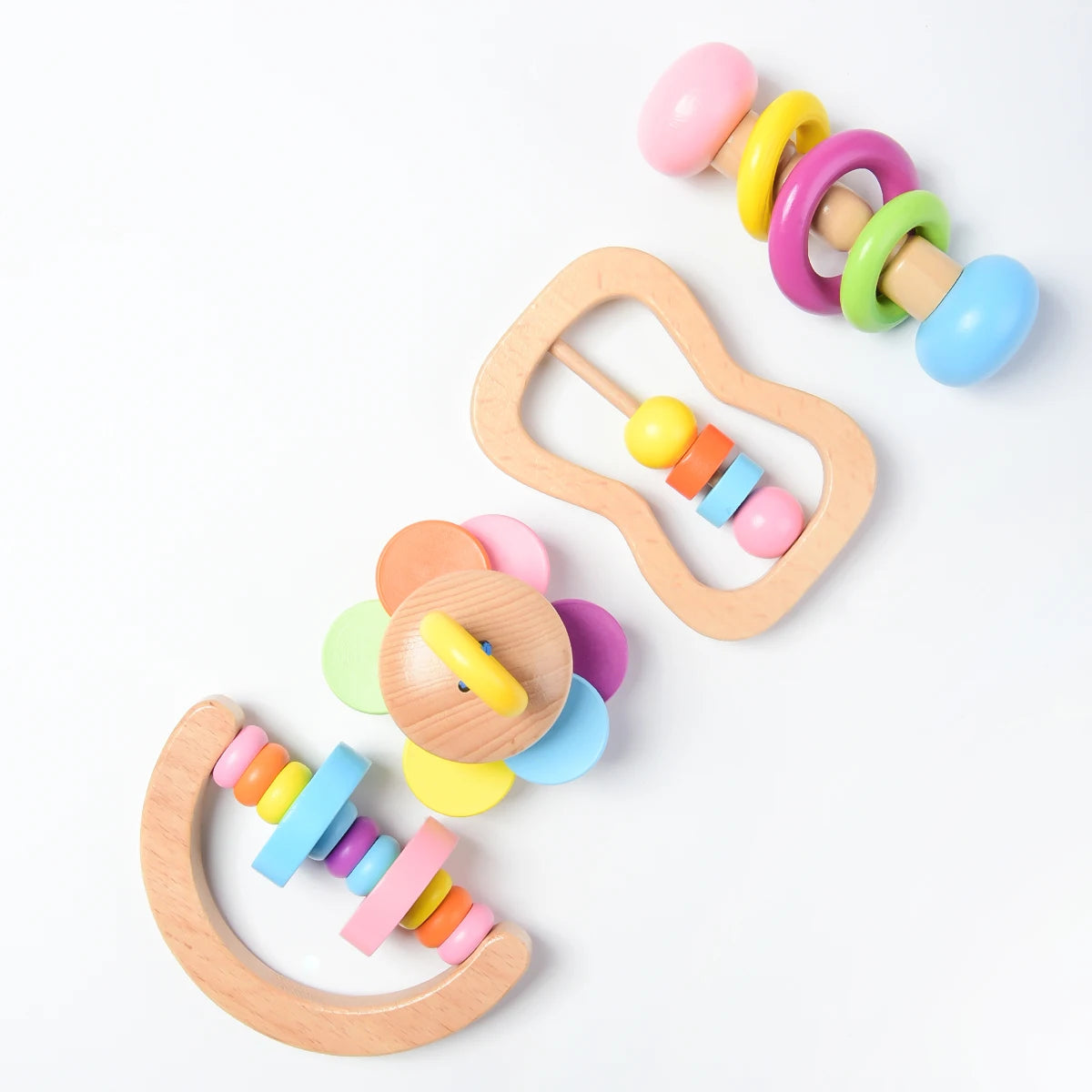 Natural Wooden Montessori Grasping Toy Set- Fine Motor and Sensory Development (4 Piece)