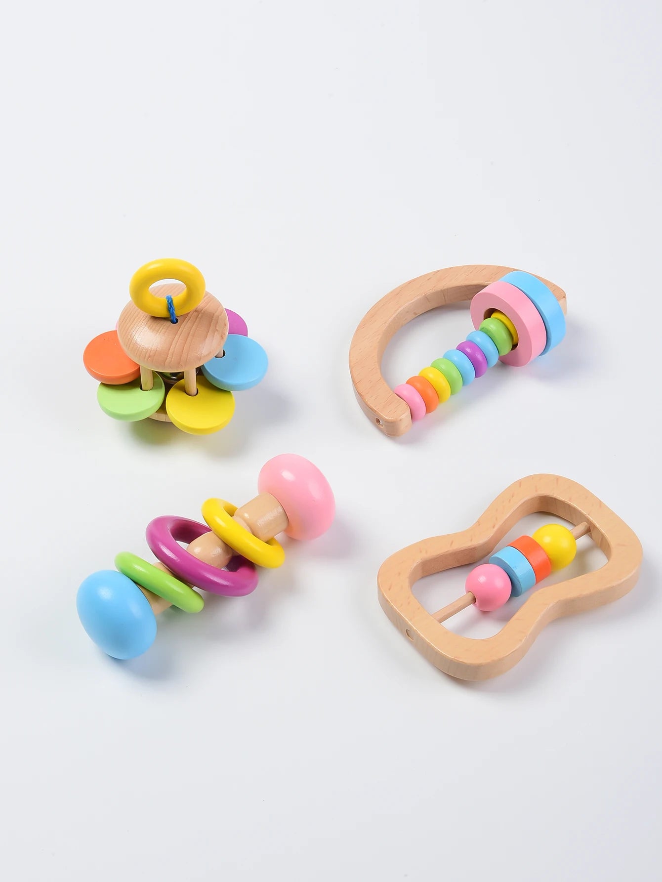 Natural Wooden Montessori Grasping Toy Set- Fine Motor and Sensory Development (4 Piece)