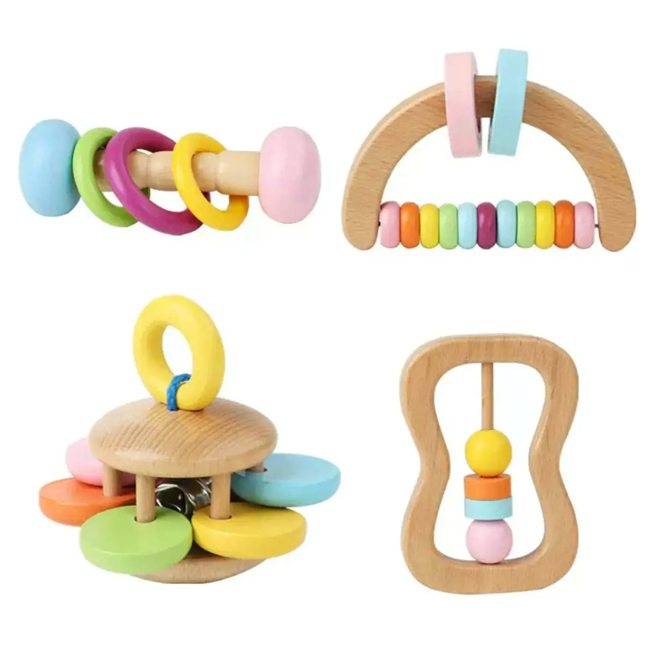 Natural Wooden Montessori Grasping Toy Set- Fine Motor and Sensory Development (4 Piece)