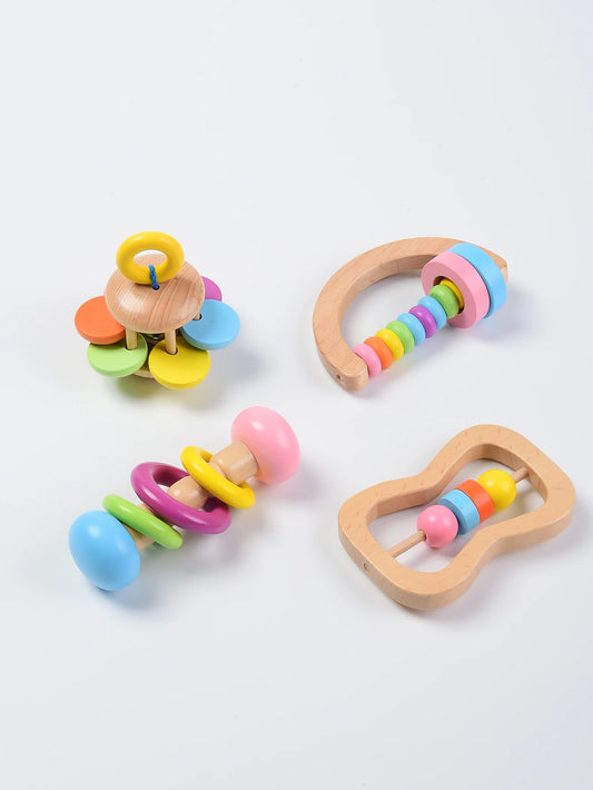 Natural Wooden Montessori Grasping Toy Set- Fine Motor and Sensory Development (4 Piece)
