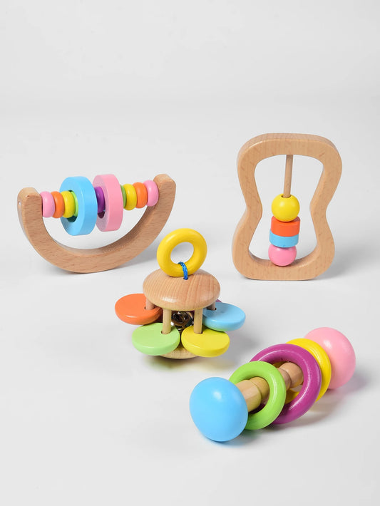 Natural Wooden Montessori Grasping Toy Set- Fine Motor and Sensory Development (4 Piece)