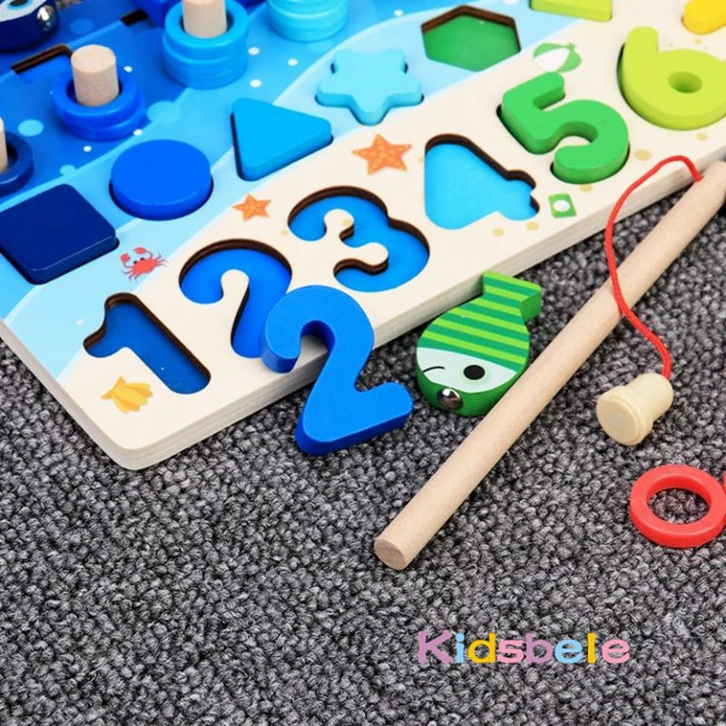 Montessori  Educational Wooden Fishing Number/ Shape/ Matching Game
