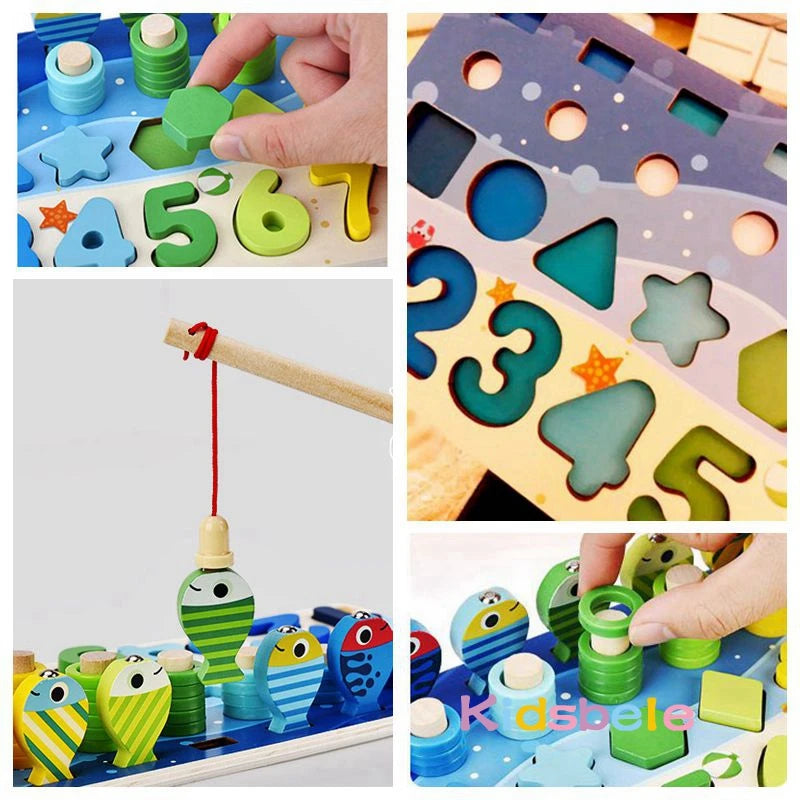 Montessori  Educational Wooden Fishing Number/ Shape/ Matching Game