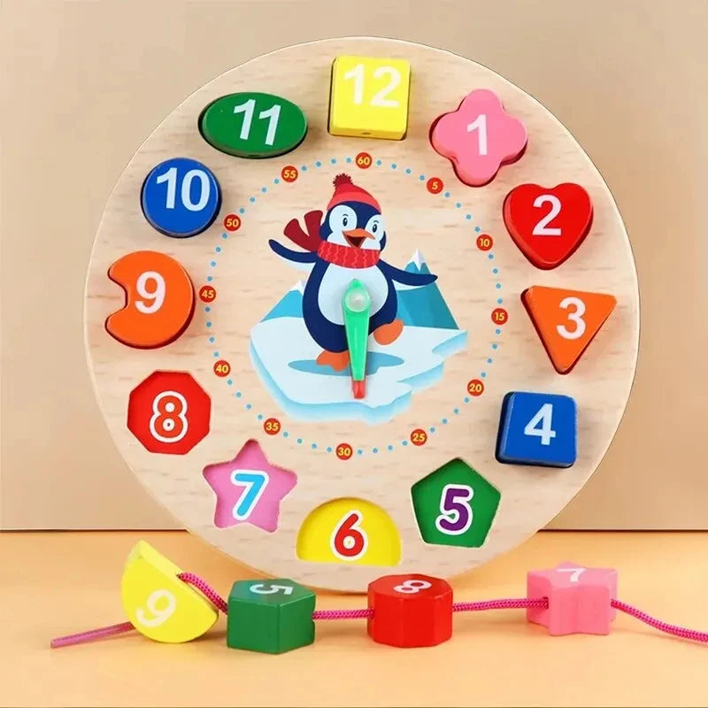 Montessori Wooden Number, Shape, and Time Telling Clock