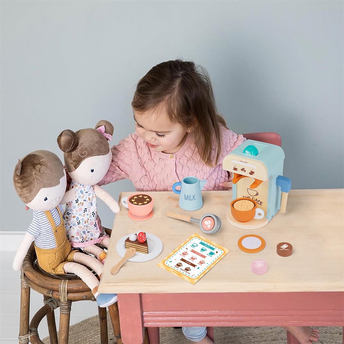Tiny Land® Play Kitchen Accessories – Children’s Coffee Maker: Wooden Kids Play Coffee Maker Set